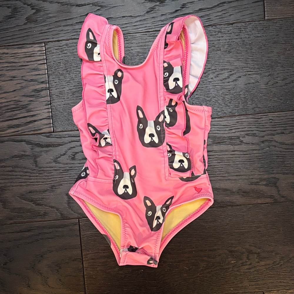 Pink Chicken Kids Swim One Piece - Pink with Dog Print